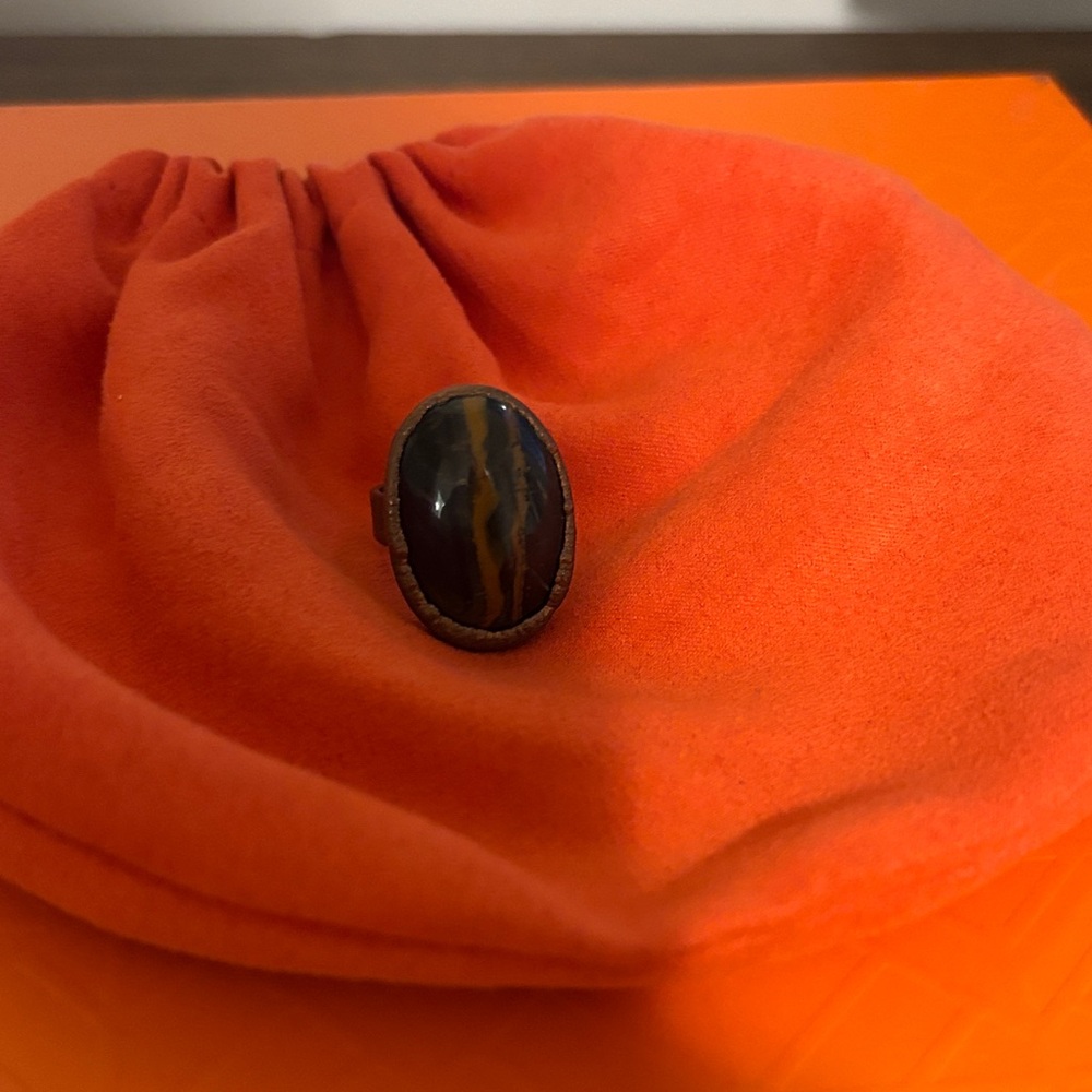 Custom Made Elegant Brown and Black Stone Ring